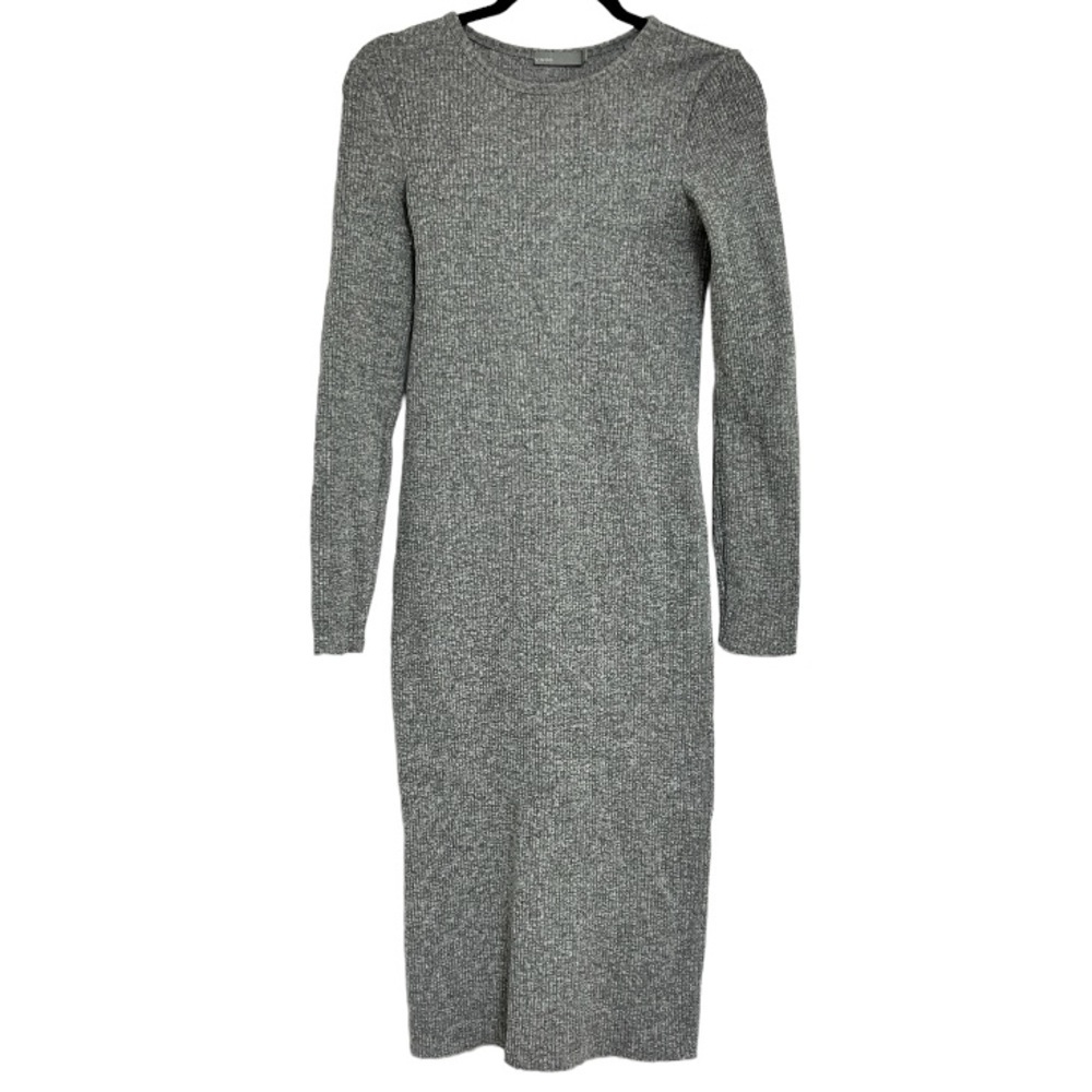 Vince buttoned sleeve rib dress in heather grey